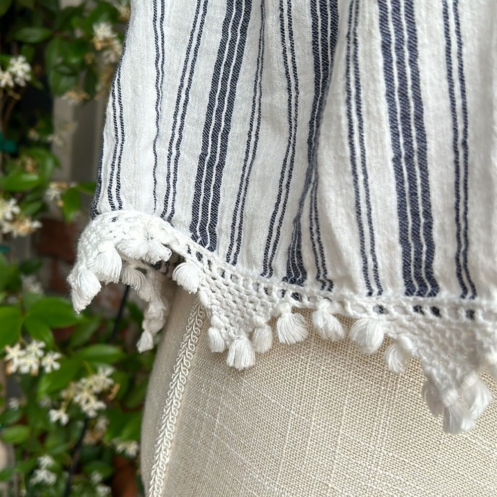 NWOT Joie Andoche Blue & White Stripe Camisole Pom Pom Fringe Tank Size: XS - Picture 9 of 12